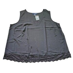 Denim 24/7 Shirt Womens 28W Camisole Satin Lace Trim Sequin Tank Top Black